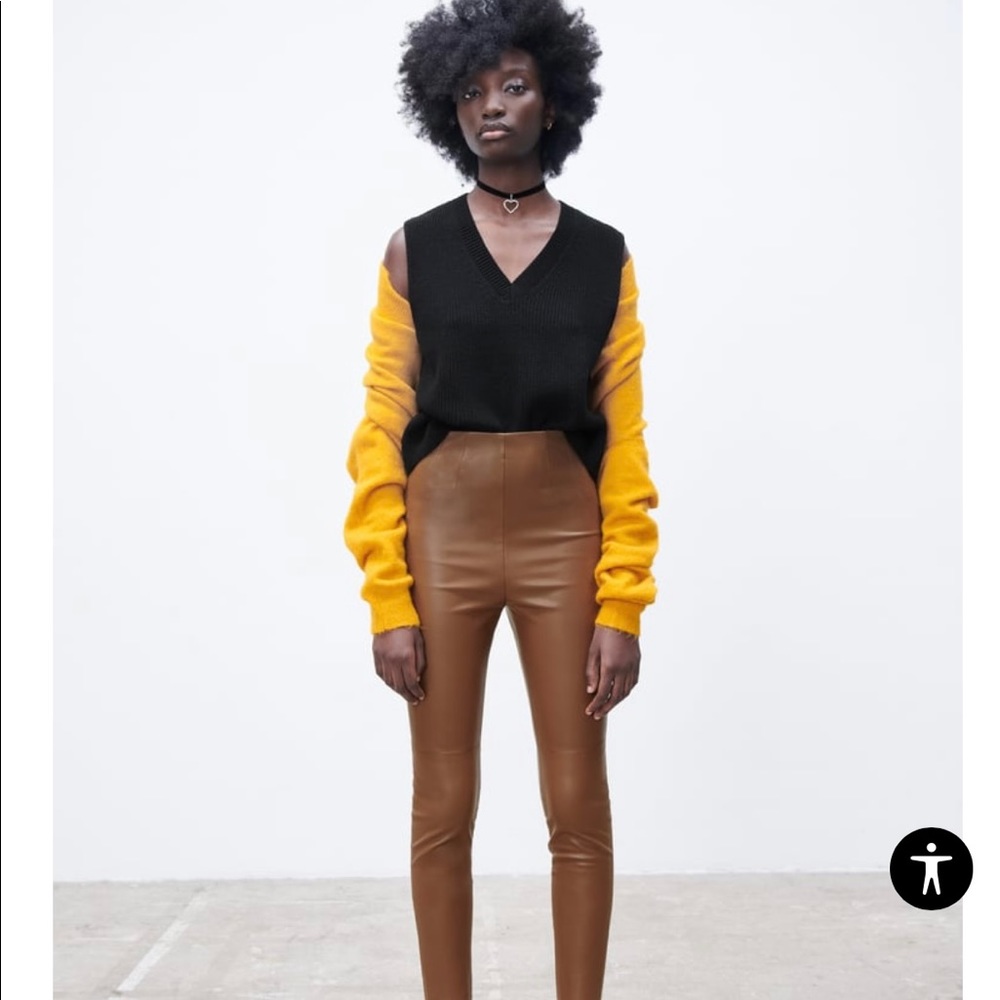 Zara High Waisted Faux Leather Legging, Brown - Large